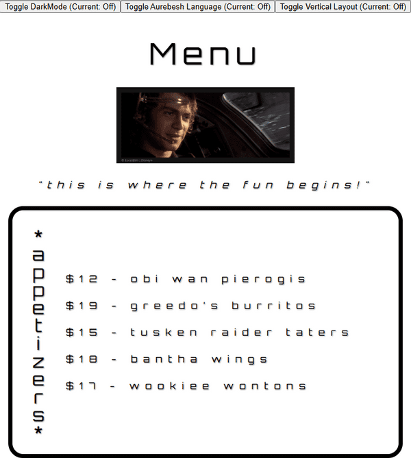 Menu English